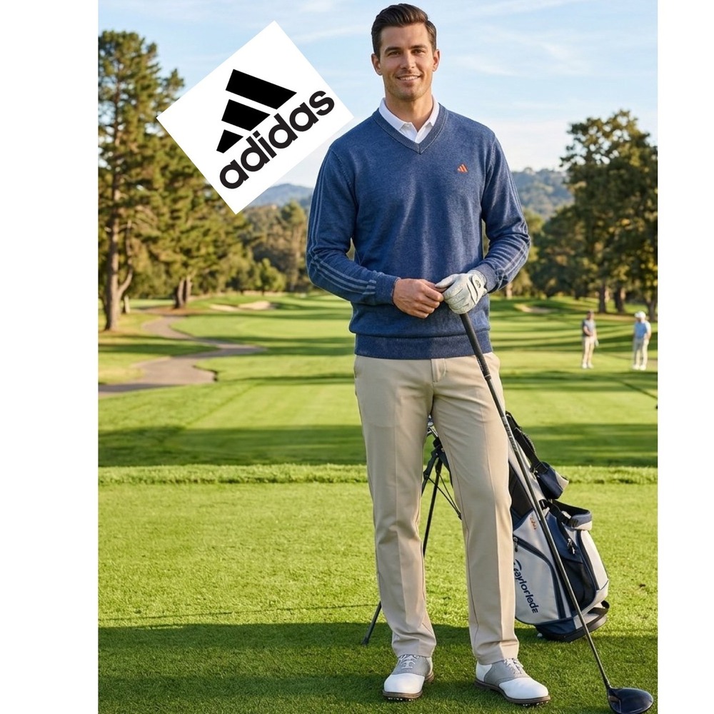 Adidas Made To Be Remade V-Neck Golf Sweater Navy Blue XL Mens Three Stripe